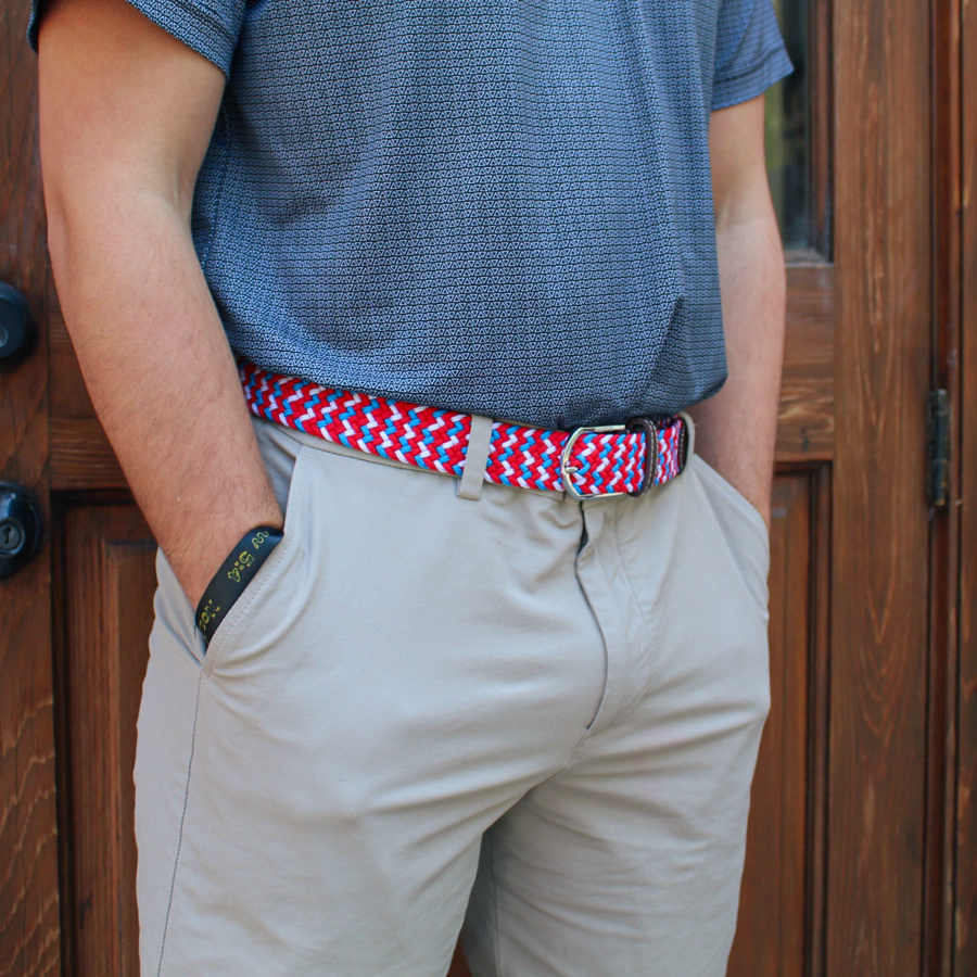The Natchez Tri-Color Woven Elastic Stretch Golf Belt